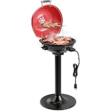 Giantex Electric BBQ Grill 1600W, Removable Non-Stick Grill Rack, Warming Rack, Oil Drip Tray, Adjustable Temperature, Portable Outdoor Electric Grill for Camping Picnic Tailgating, Red &amp; Black