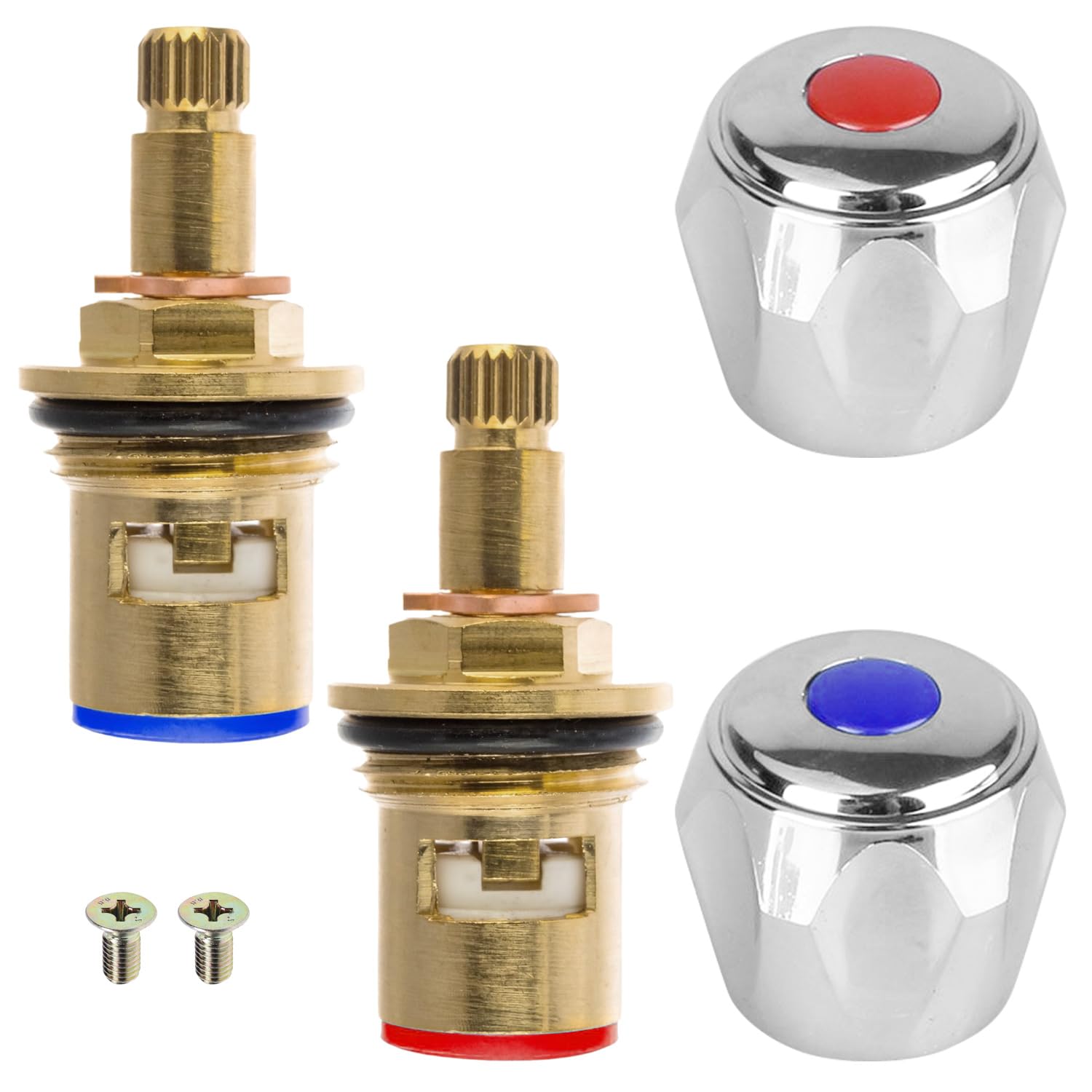 Kit de Válvula de Grifo, Resistente y Fácil de Usar, Juego de Tapa de Válvula de Grifo con Insertos de Válvula y Tornillos, Accesorios de Válvulas de Grifo, para Cocina, Baño (Latón + Plata)