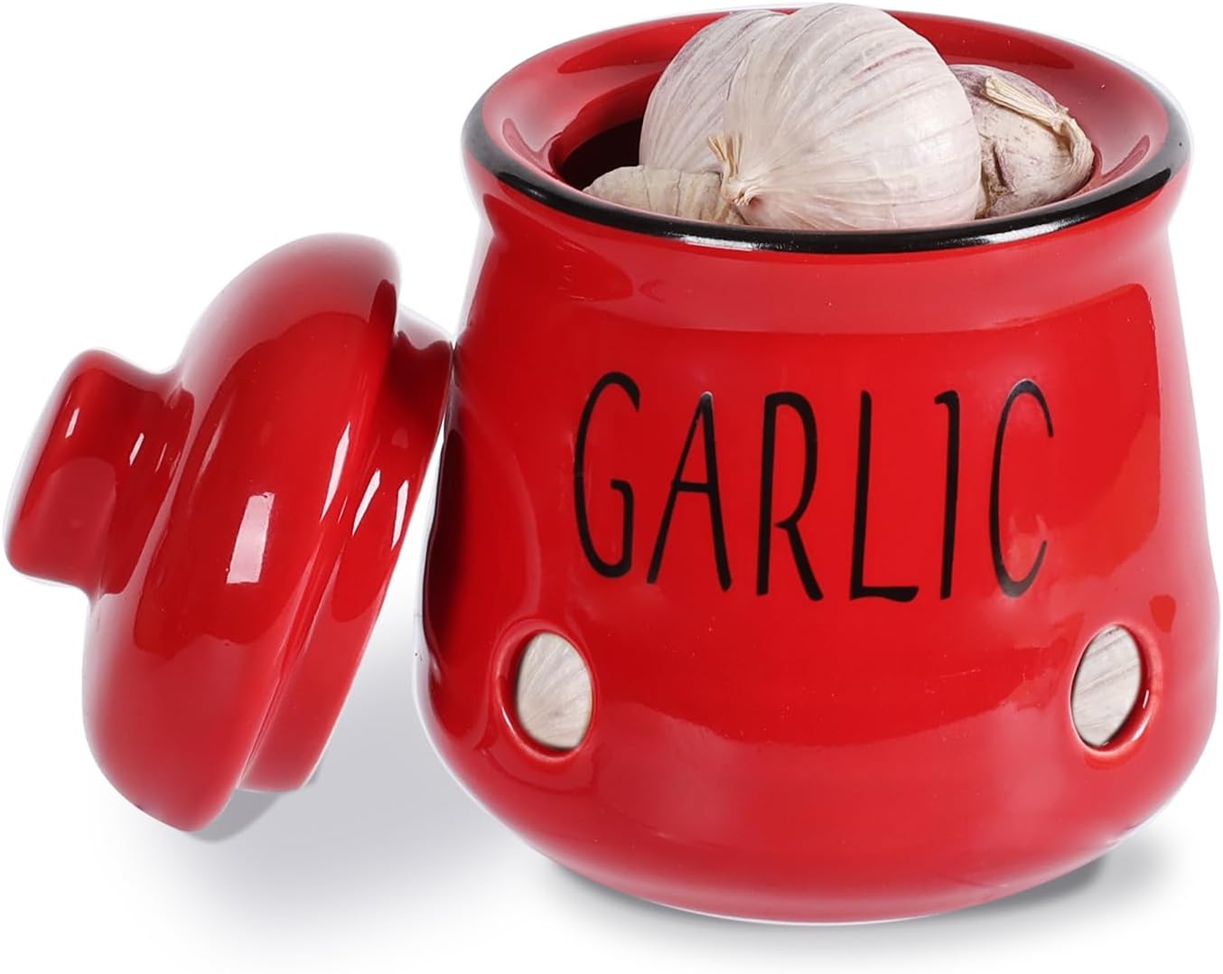 HAOTOP ガーリックキーパー 蓋付き セラミック ミニ ガーリックコンテナ セーバー カウンタートップ用 ニンニクのクローブを新