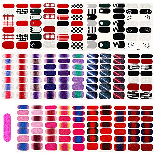 29 Sheets Glitter Nail Wraps Adhesive Nail Decals Strips Nail Art Stickers with Nail Buffer Files for Women Girl