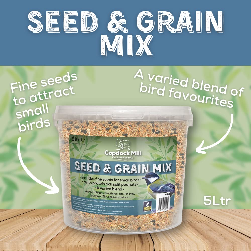 Copdock Mill Wild Bird Seed & Grain Mix 3.8 kg/5L Tub – All Year-Round High-Energy Wild Bird Food – 100% Natural Ingredients Including Sunflower Seeds and Peanuts - 2