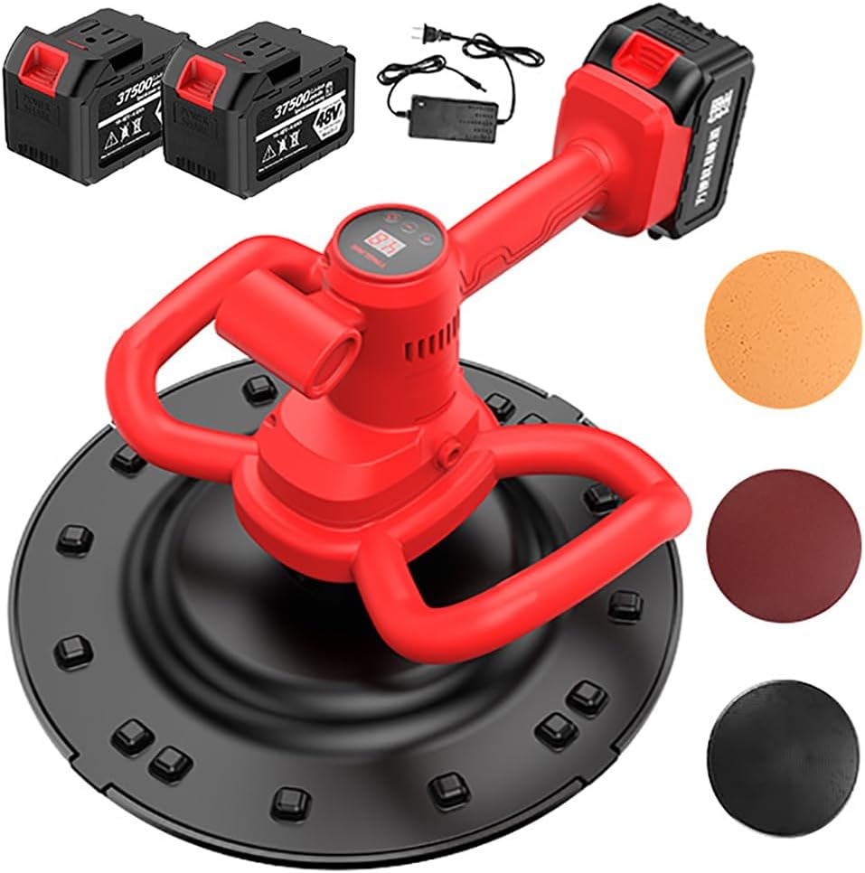 Cordless Electric Trowel for Concrete Cement Mortar Plastering,Cement Wall Smoothing Machine Electric Wall Cement Smoothing Machine, 80-200RPM Handheld Drywall Sander with LCD Display, 9 SPE