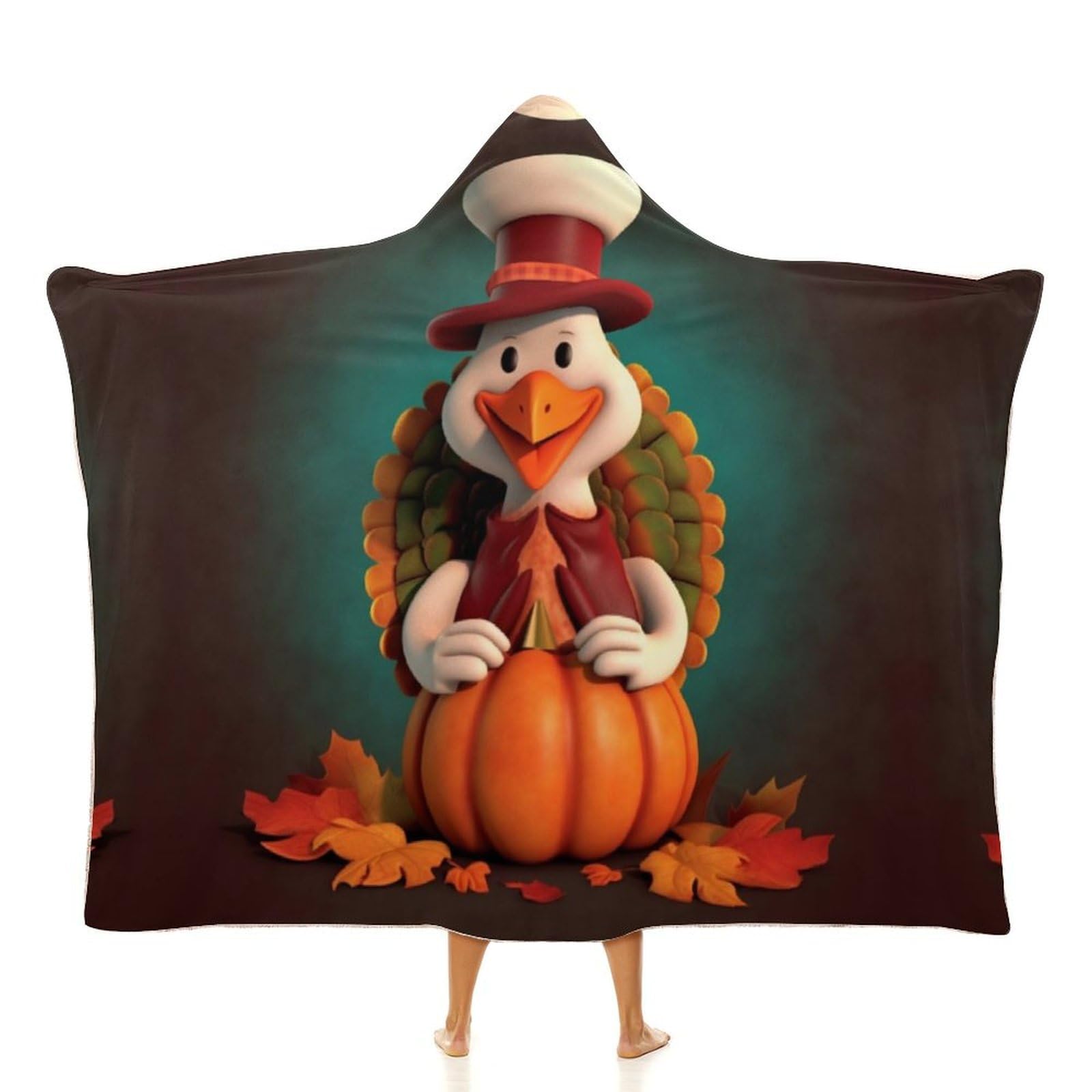 Cape à capuche Happy Thanksgiving Turquie plaid voyage canapé 127 cm