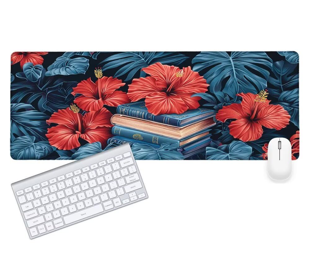 Alfombrilla Ratón, Alfombrilla Gaming Flor XXL 1200x600x3mm, Extendida Base de Antideslizante Caucho Mouse Pad Libro, Protector Escritorio con Bordes Cosidos, Mejora la precisión y la Velocidad B-2