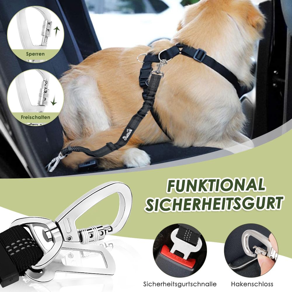 Eyein 2 Stück Hundegurt fürs Auto, Hunde Sicherheitsgurt mit Elastischer Ruckdämpfung, Verstellbarer Hund Anschnallgurt mit Universalstecker & Befestigung für Reisen Reiten im Fahrzeug, Schwarz