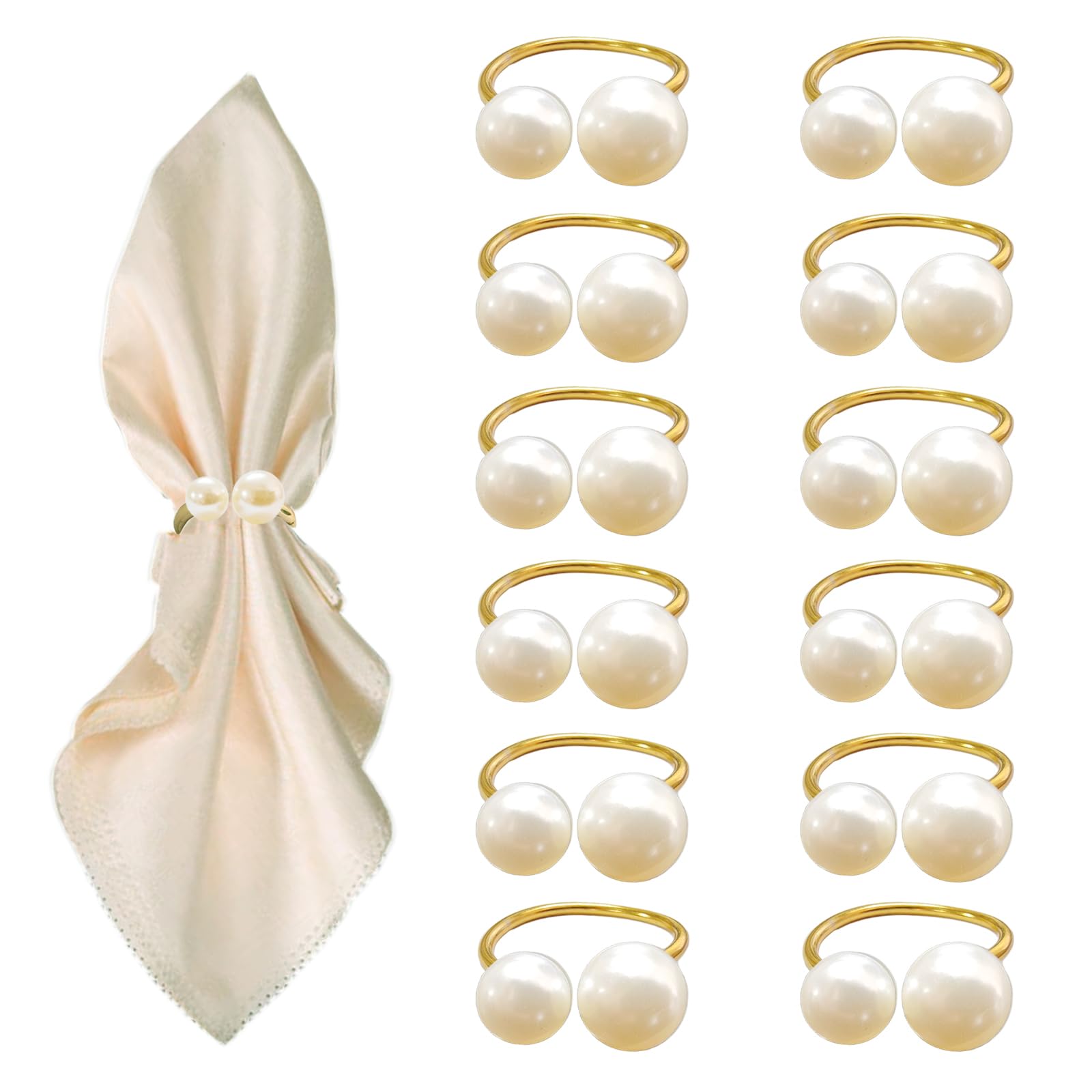 Photo 1 of 12 Pcs Gold Napkin Rings - Pearl Napkin Rings,Metal Napkin Ring for Table Settings Wedding Christmas Party Dinner Table