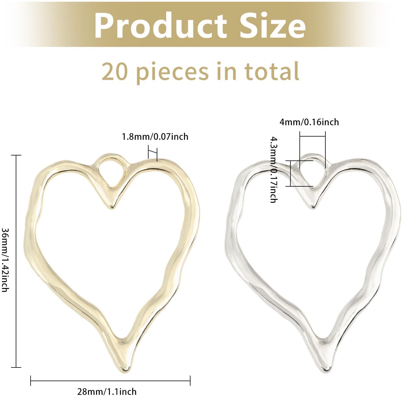 CHGCRAFT 20Pcs 2 Colors Heart Open Back Bezel Charms Pendants Zinc Alloy Pendants Bezel Blank Trays Geometric Hollow Frame Charms For DIY UV Resin Epoxy Resin Pressed Flower Jewelry Golden Silver - Image 2