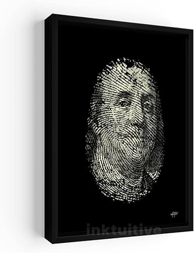 Miniatura 1 de Inktuitive Lienzo inspirador de huellas dactilares Benjamin Money  Decoración motivacional para dormitorio, sala de estar y oficina de negocios,