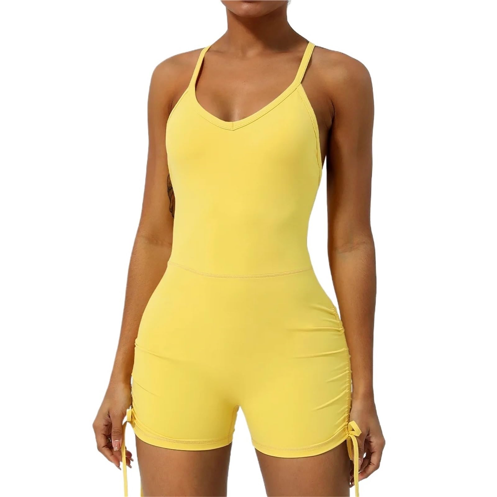 Mono de Yoga Mujer Conjunto de Yoga y Fitness, mono gimnasio una pieza Color sólido, pantalón corto transpirable secado rápido for correr, ropa entrenamiento