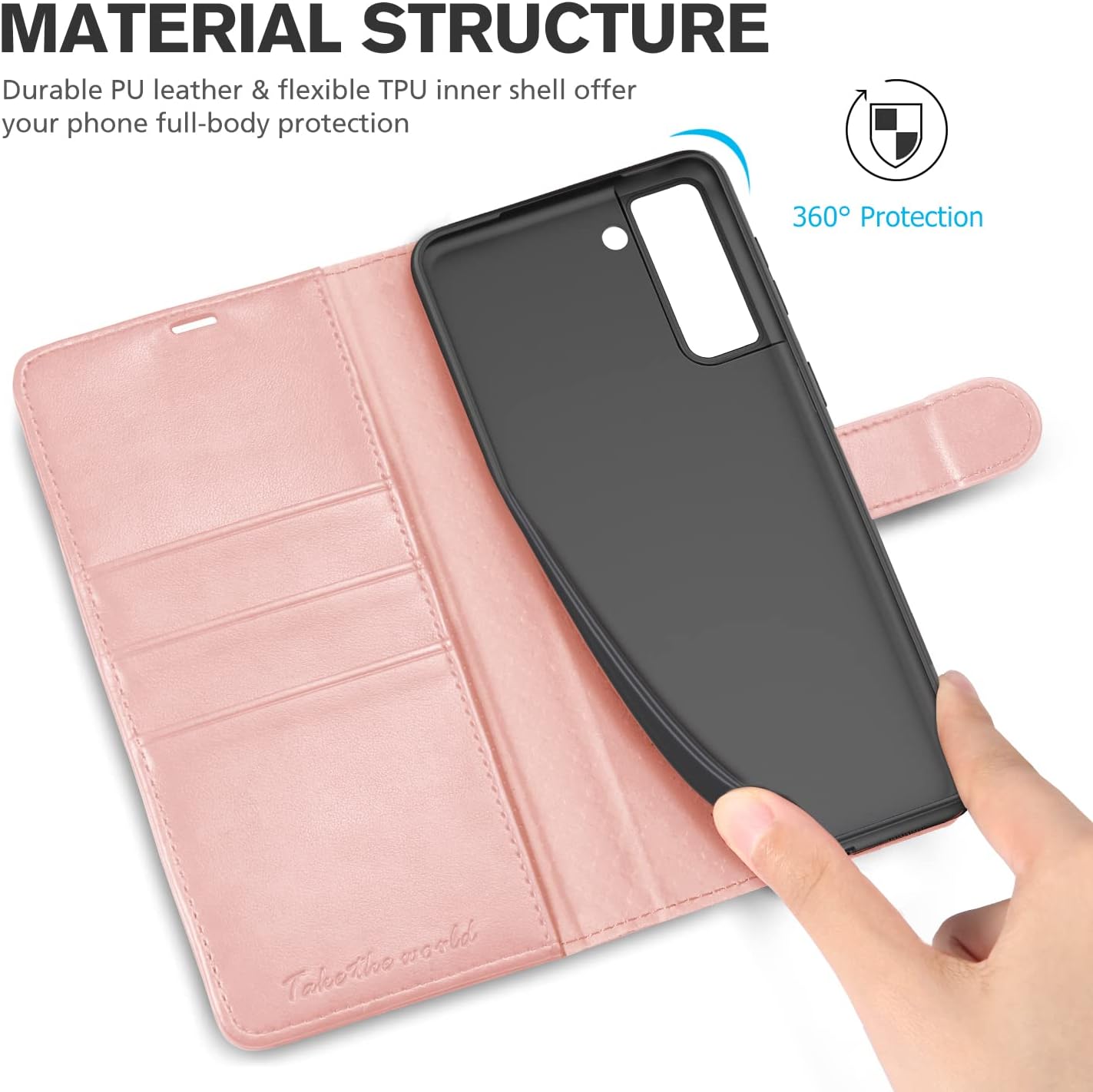 TUCCH Wallet Case for Galaxy S21 5G, Magnetic PU Leather Stand [RFID Blocking] Card Slots Protective Folio Flip Cover with [TPU Shockproof Interior Case] Compatible with Galaxy S21 6.2-Inch, Rose Gold