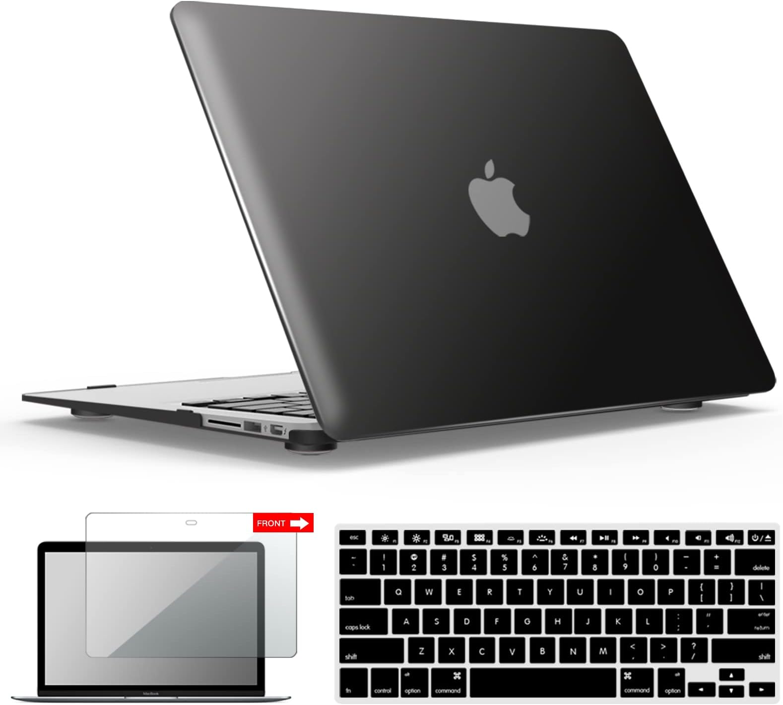 IBENZER Compatible with Old Version MacBook Air 13 Inch Case (2017-2010 Release), Models: A1466/A1369, Plastic Hard Shell Case with Keyboard & Screen Cover for Mac Air 13, Black, A13BK+2