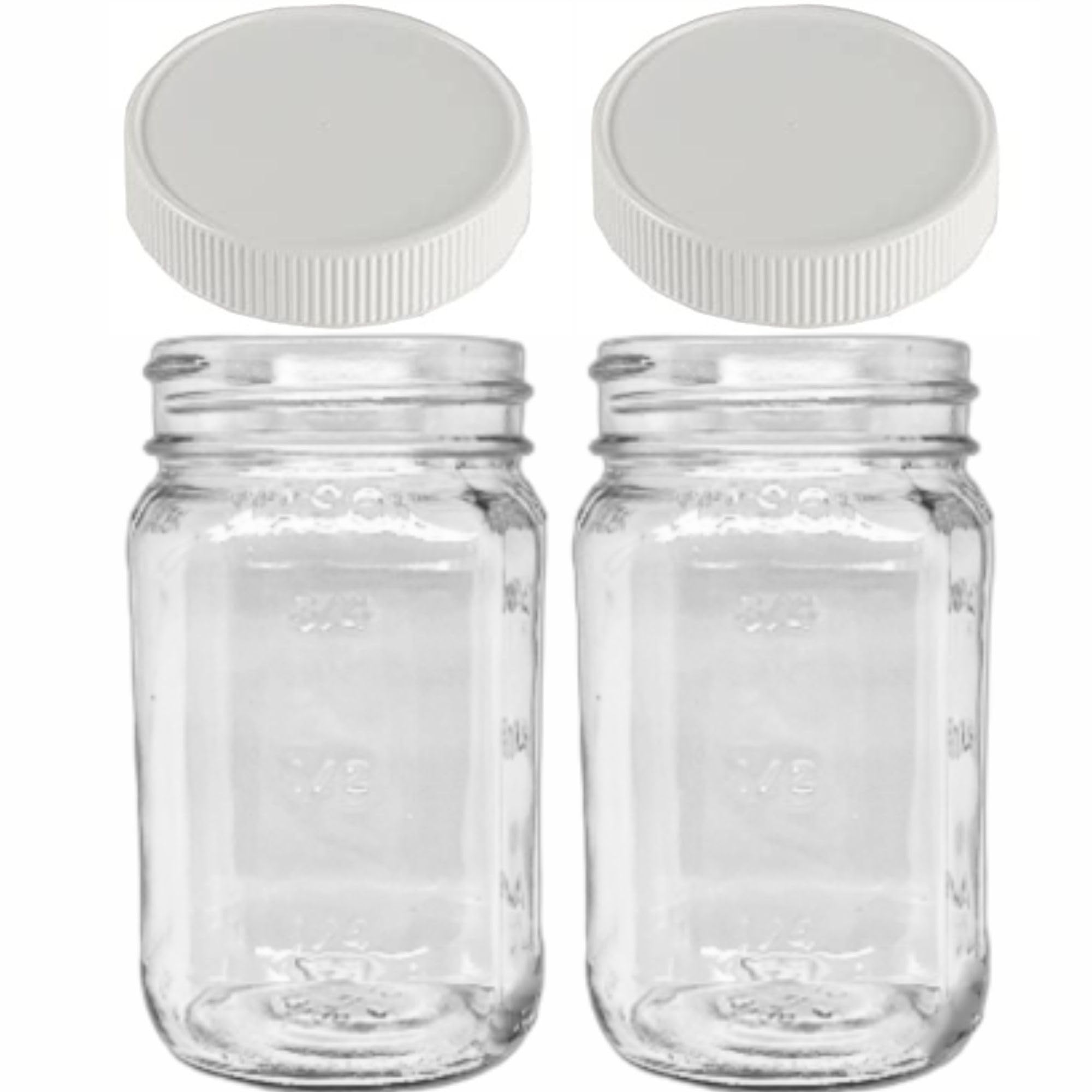 JARMING COLLECTIONS Mason Jars 16 Oz Glass with Plastic Mason Jar Lids (BPA Free) Pint Mason Jars Regular Mouth – Set of Two Made in USA