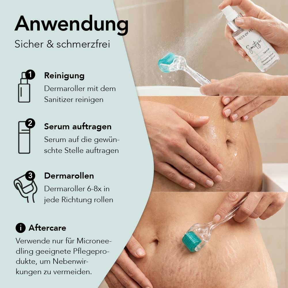 FACES OF FEY Derma roller – 192 prawdziwe igły – profesjonalny mikronakłuwanie do domu – wałek igłowy (zestaw hialuronowy 0,75 mm)