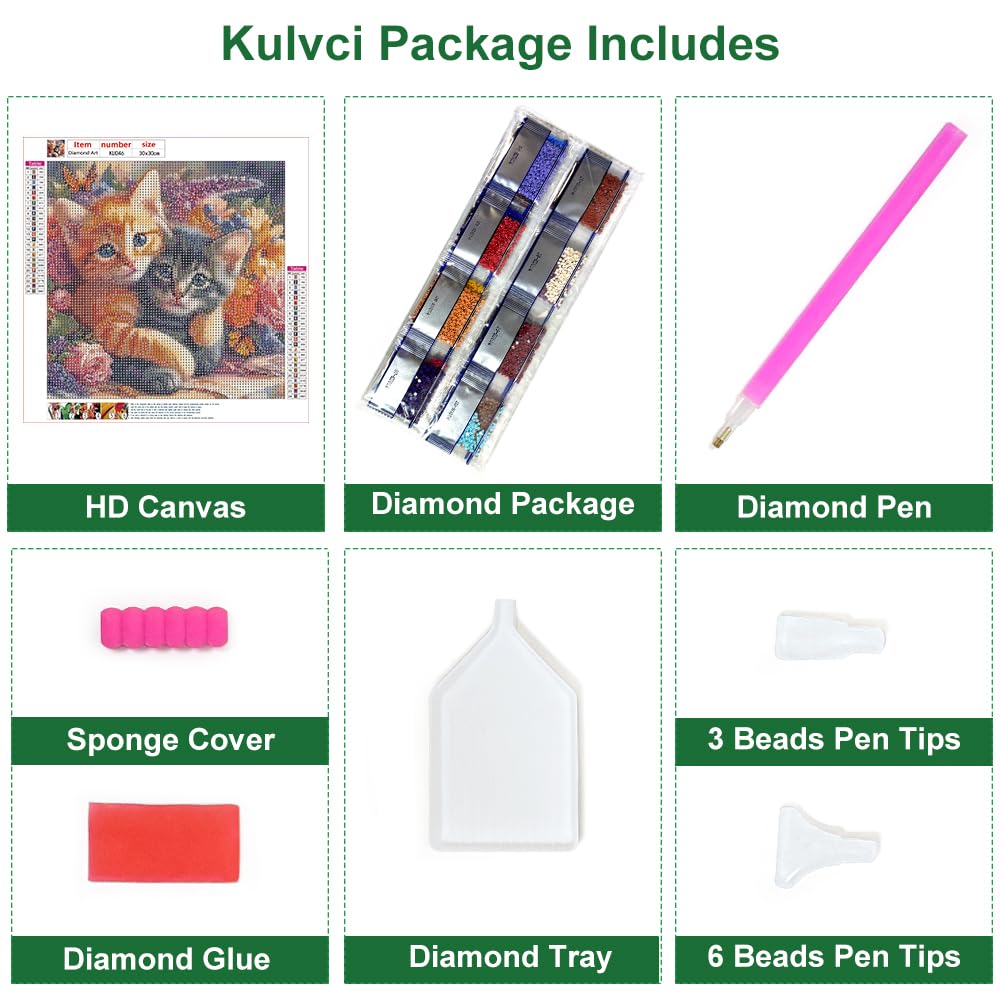 Kulvci Kits de pintura de diamantes para gatos adultos, kits de arte de diamantes para principiantes, 5D DIY completo taladro gema artesanía para decoración del hogar regalo 12 x 12 pulgadas