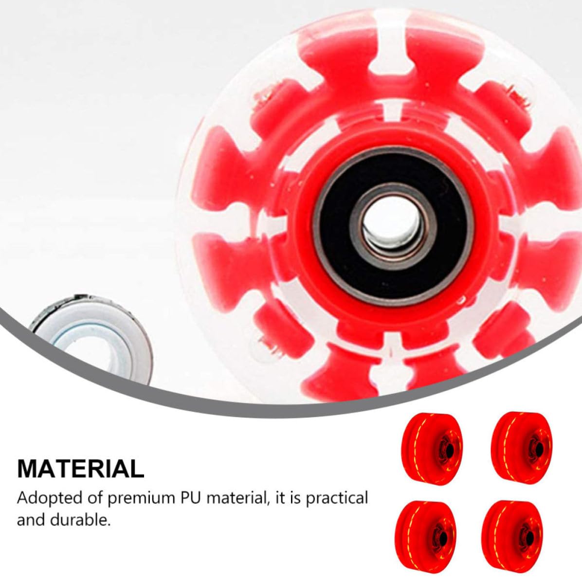 jojofuny Ruedas de Patinaje Pu Luces Rojas Intermitentes para Patines de Doble Hilera, 4 Piezas para Patinaje Artístico y Casual en Interiores