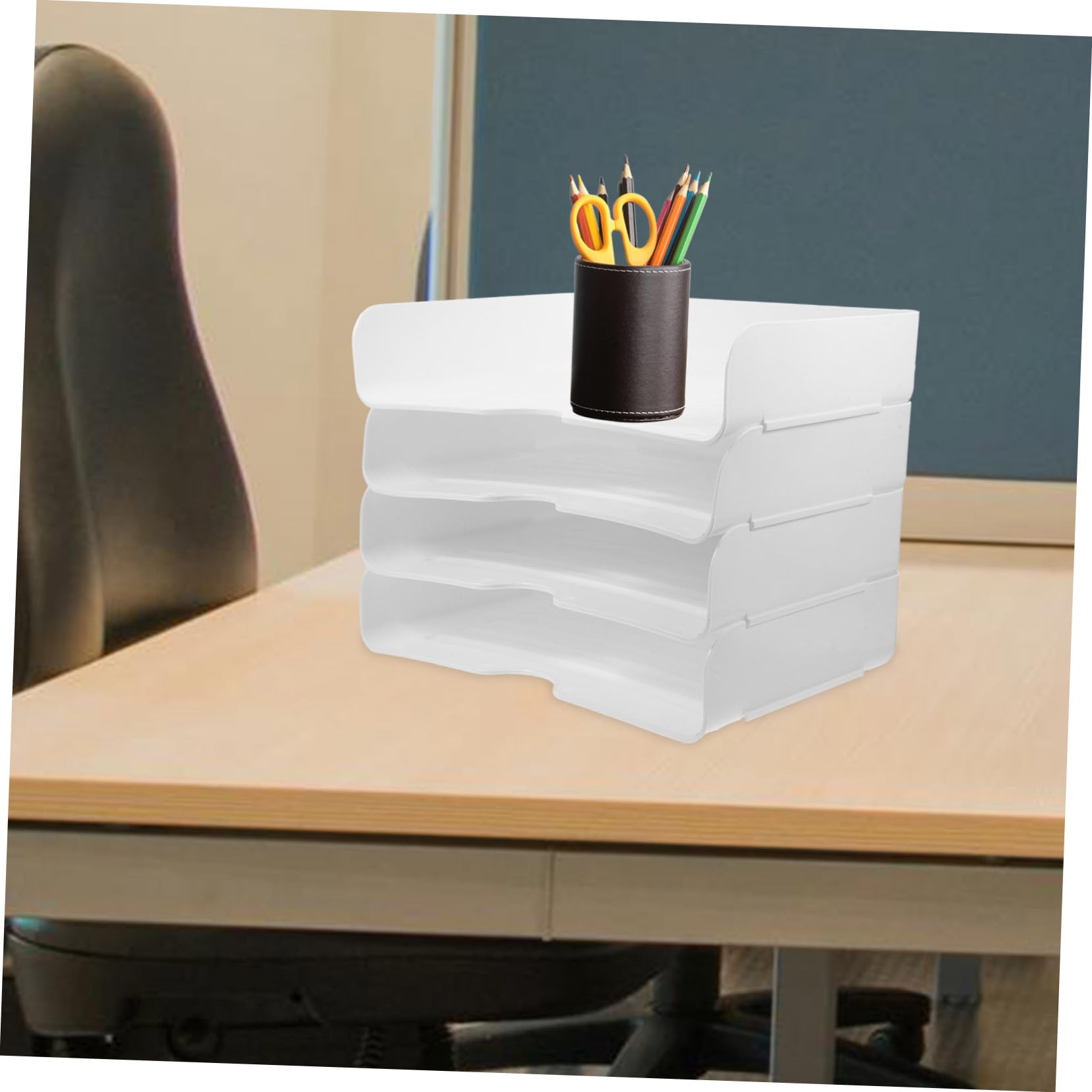 Housoutil 4pezzi Vassoi Portadocumenti Impilabili Per Ufficio Organizer Per Documenti e Cartelle Design Per Facile Accesso Vassoio Scrivania Elegante e Ponderato Per Organizzare Lavoro