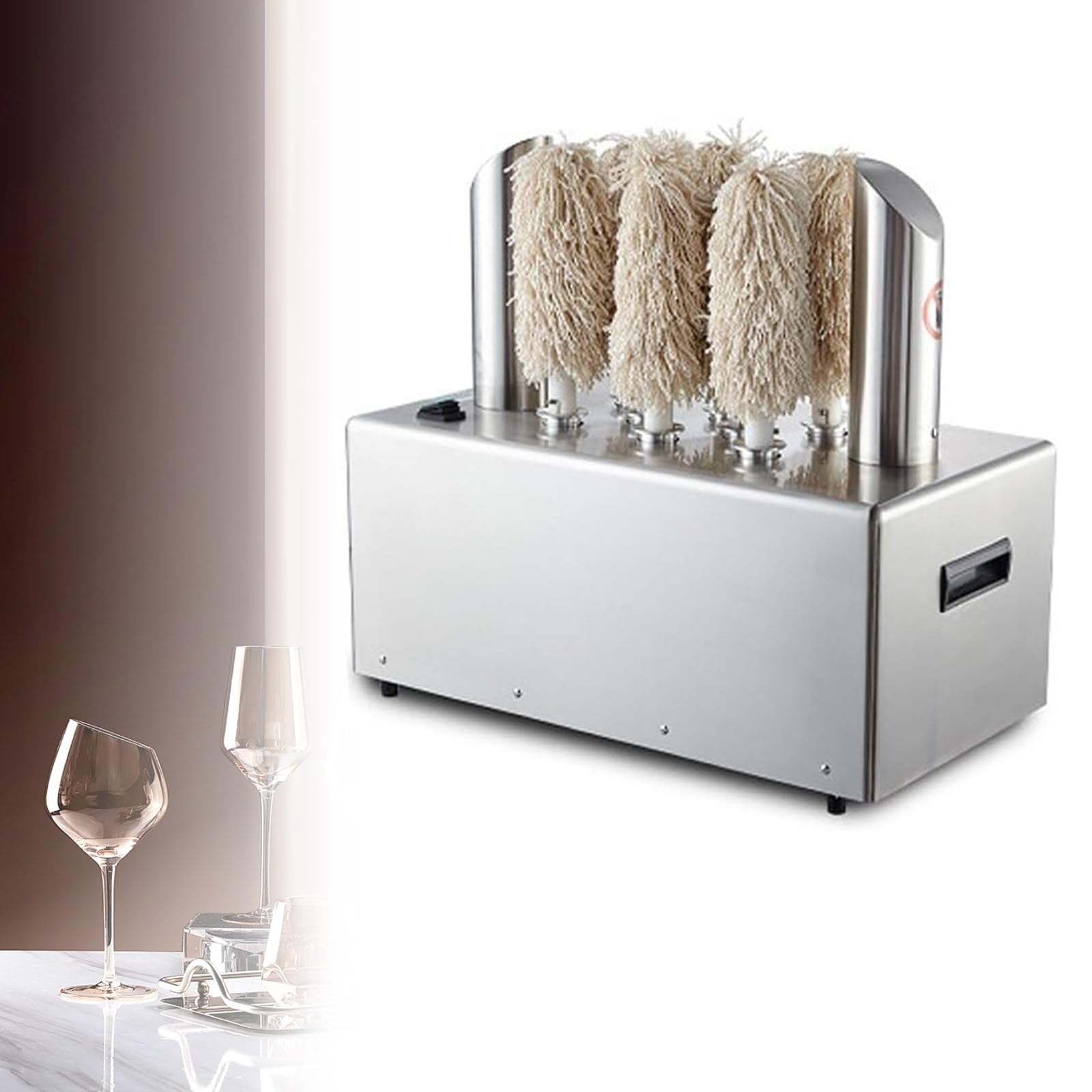 JKJZSALJ Stainless Steel Wine Glass Polisher, Commercial Electric Wine Glass Wiper, Instant Drying, Removable Brushes, Restaurant And Hotel Cleaning Equipment 5Head,5head