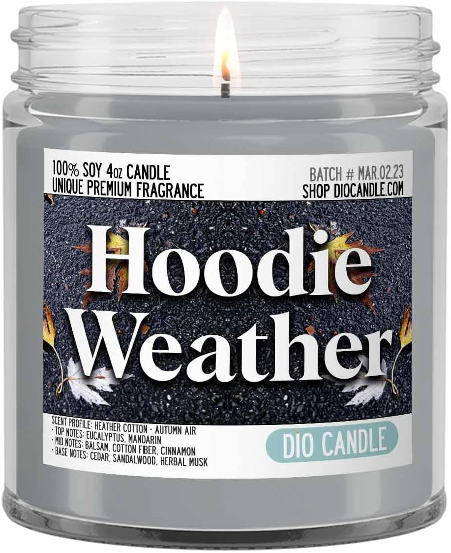 Hoodie Weather Scented Candle - Smells Like Heather Cotton - Autumn Air - 100% Naturally Vegan Soy and Premium Fragrance | Great Gift | Handmade in Denver, Colorado (8oz Glass Jar)