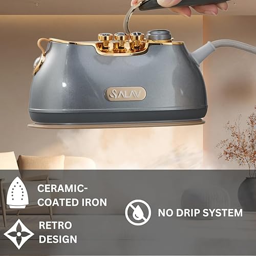 Miniatura 4 de SALAV IS-900A - Vaporizador de ropa de mano retro + plancha, placa de vapor de cerámica, 1000 vatios de vapor, elimina las arrugas en la ropa