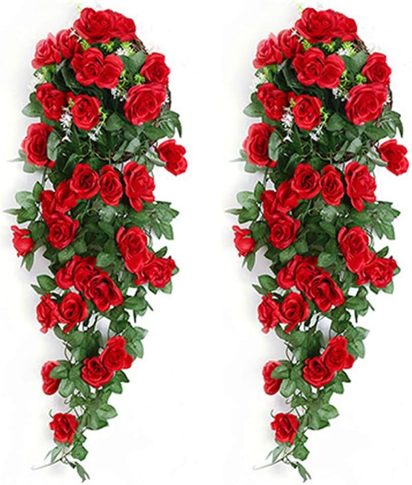 Orumrud Artificial Rose Hanging Vines 2 Packs Plastic Fake Rose Vine