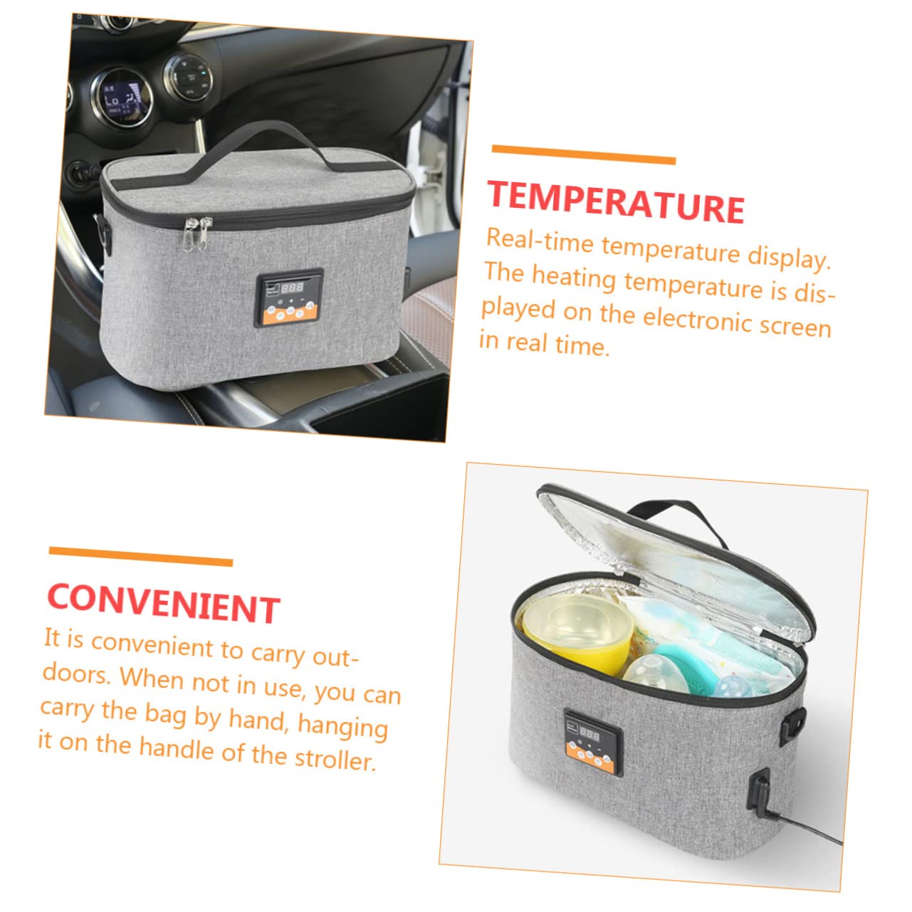 ULTECHNOVO Chauffe-biberon Portable 8l en Tissu Oxford, Affichage la Température Instantanée, Prise 12v et Sangle, pour Voiture et Extérieur