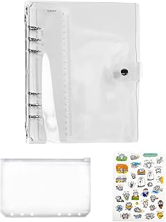 スポンサー広告 - Doyeemei システム手帳 A7 透明 ノート 6穴 バインダー ビジネス手帳 手帳 メモ帳 クリアポケット 手帳カバー プレゼント リング カード収納 ボダン付き スケジュール帳 カバー オフィス用品 シール付き 透明