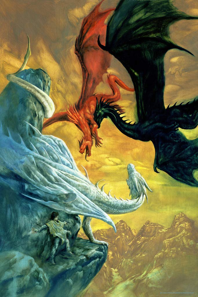 Amazon.com: Laminated Dragon Battle Black Red Silver Fighting In