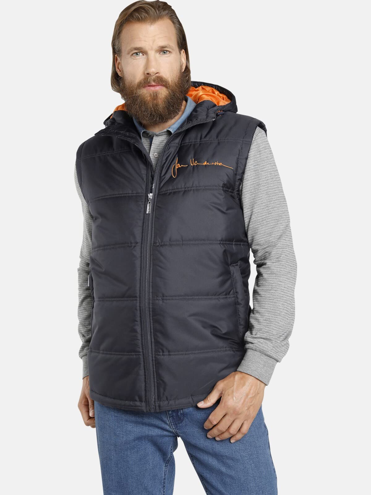 Jan Vanderstorm Herren Outdoorweste Nithard | Funktionsweste mit Reißverschluss | Kapuze | warmes Futter | große Größen L-7XL