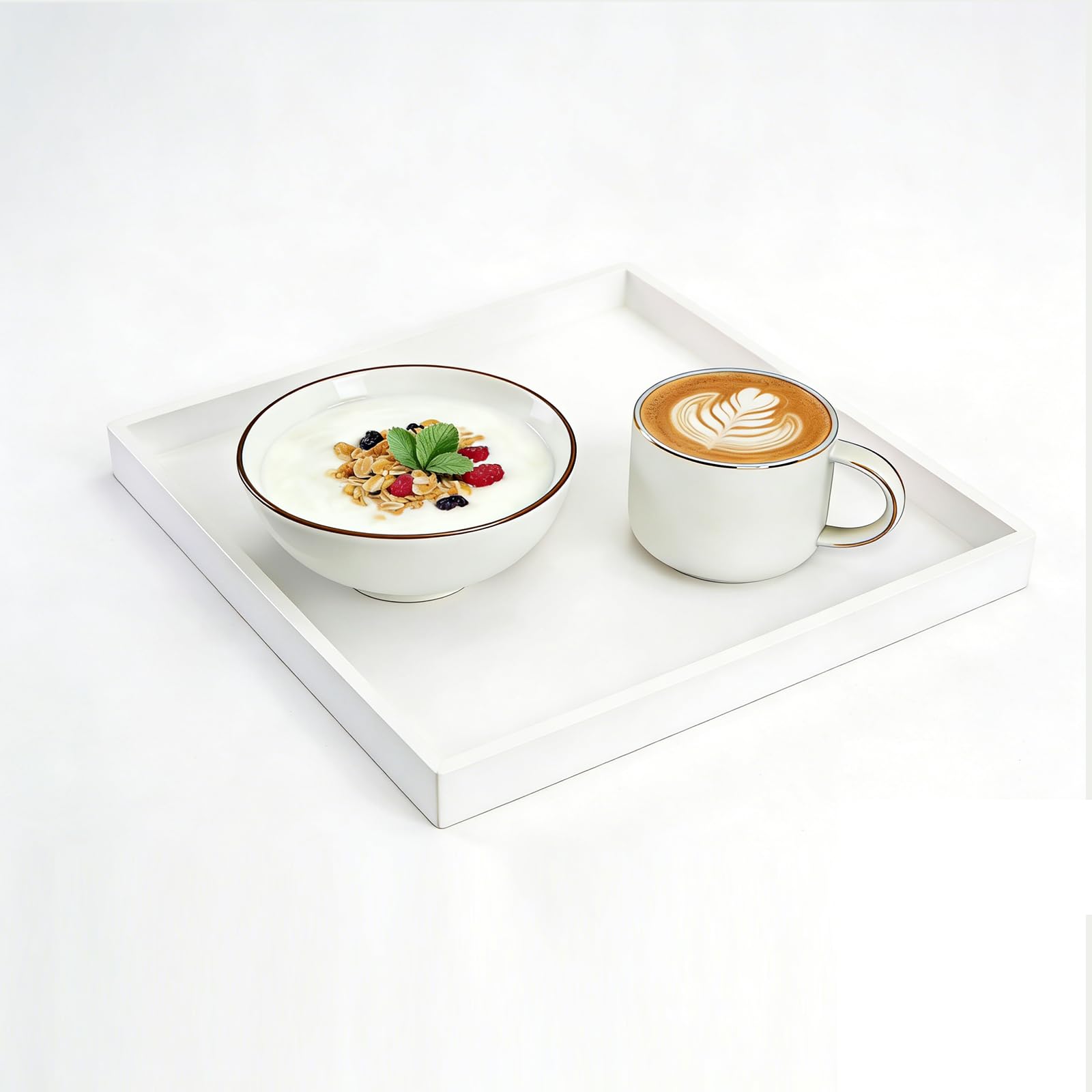 Wooden Tray 20x20x2 cm Serving Tray White Tray Non Slip Trays