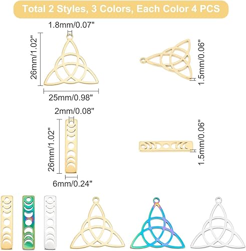 Miniatura 2 de DICOSMETIC Abalorio de barra de fase lunar de acero inoxidable, corte láser, fase de la luna, astronomía lunar, dije lunar para hacer pulseras,