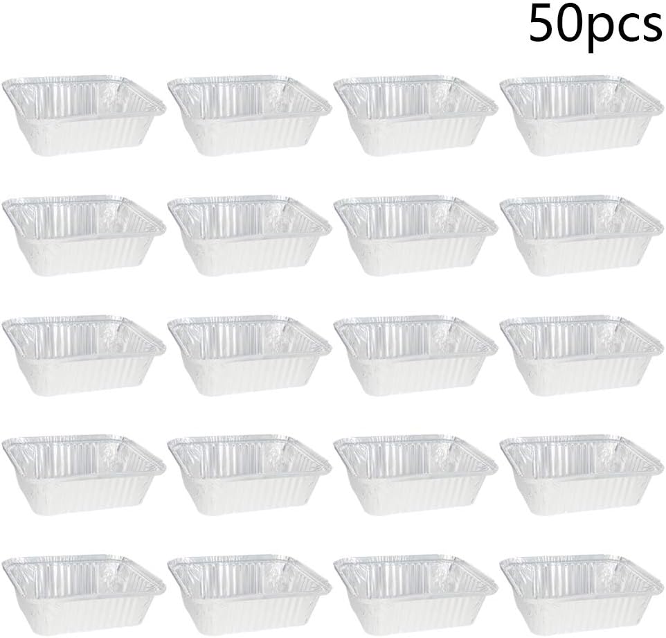 Othmro 50 Pack Aluminum Pans Top 190*142mm Bottom 150*105mm Disposable Foil Pans Cookware Great for Baking, Cooking, Grilling, Serving & Lining Steam Table Trays Chafers