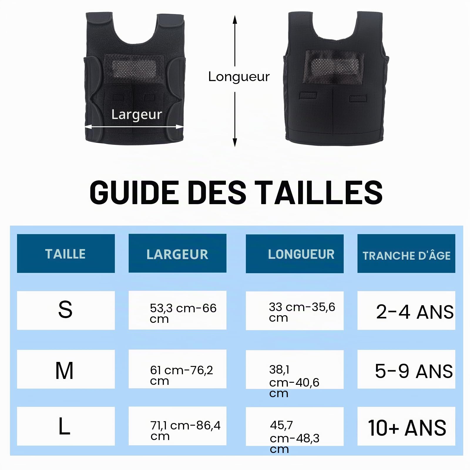 Gilet de compression lesté pour enfants âgés de 2 à 14 ans - Aide les enfants souffrant d'ABR, de surstimulation, d'autisme, de TDAH, de SPD, de troubles SI (contient des poids amovibles de