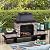 Sunjoy Outdoor Fireplace, Patio Wood Burning Fireplace with Steel Chimney, Mesh Spark Screen Doors, Fire Poker, and Removable Grate, Black
