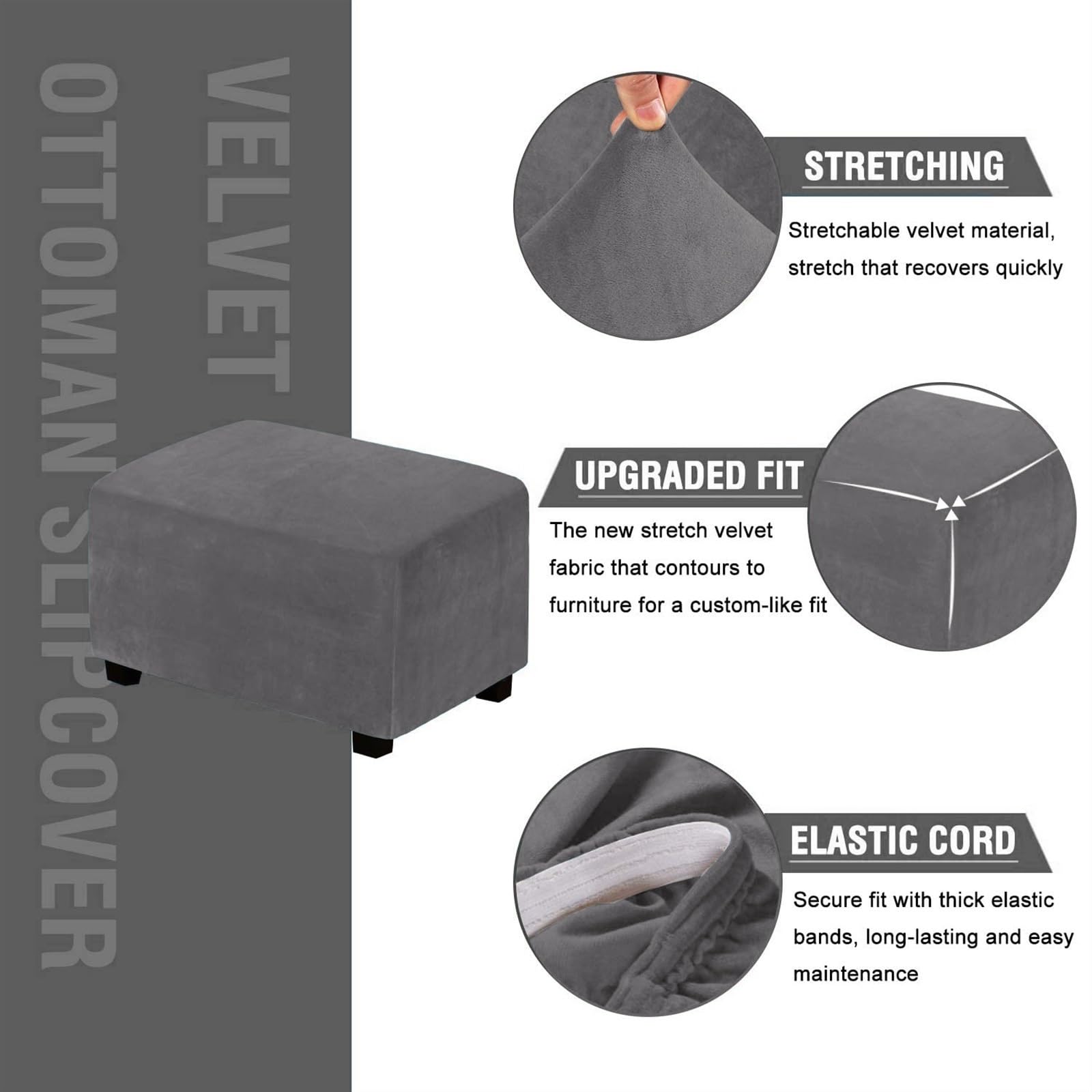 Coperture ottomane Rettangolare, Copri Pouf poggiapiedi con Fondo Elastico (Color : Gray, Size : XXL)