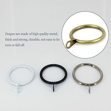50 Pieces Black Curtain Rings with Hooks Metal Drapery Rings Curtain Rod Rings and Curtain Hooks for Drapery Pins Inner Diameter 30 mm/1.18 for Window Door Shower Curtain(Black)