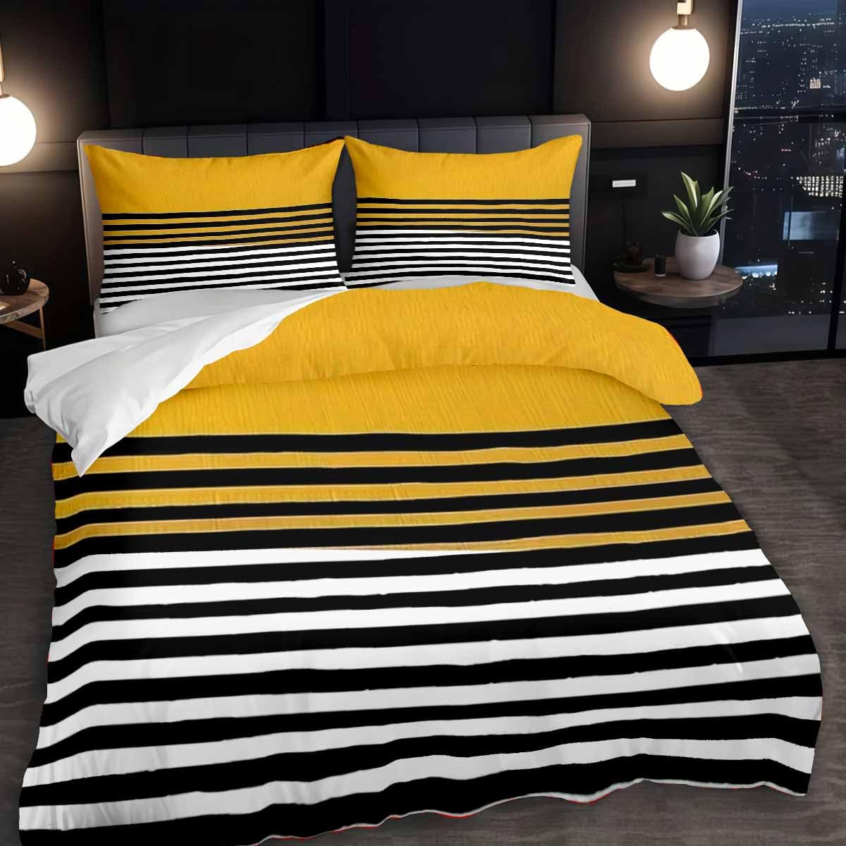 Parure de lit minimaliste noire et blanche et jaune au tissage doux supérieur
