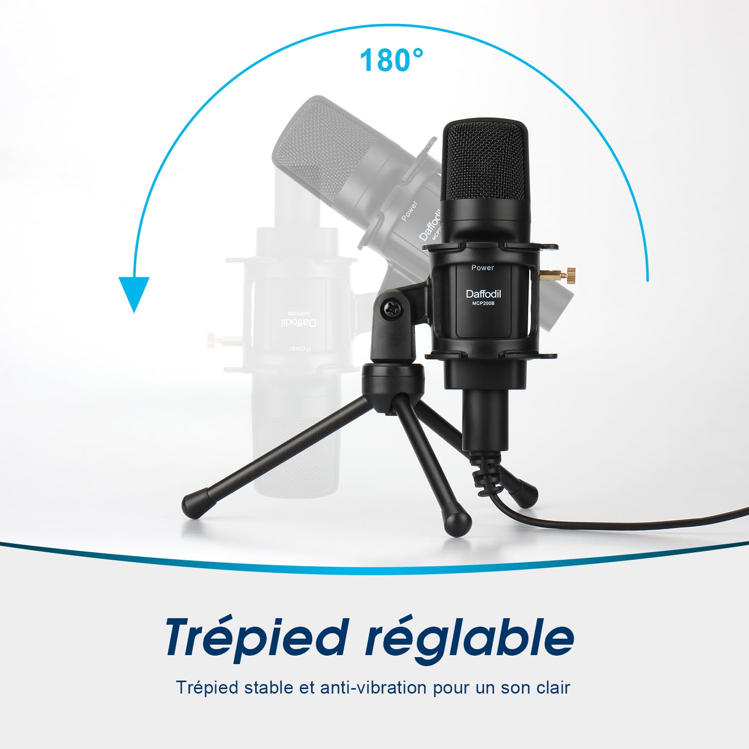 Daffodil MCP200 - Micro Condensateur USB Omnidirectionnel avec Trépied et Filtre Anti-Pop - Microphone PC Mac Professionnel avec Pied Enregistreur Podcast Gamer Studio Stream Ordinateur ASMR - Noir