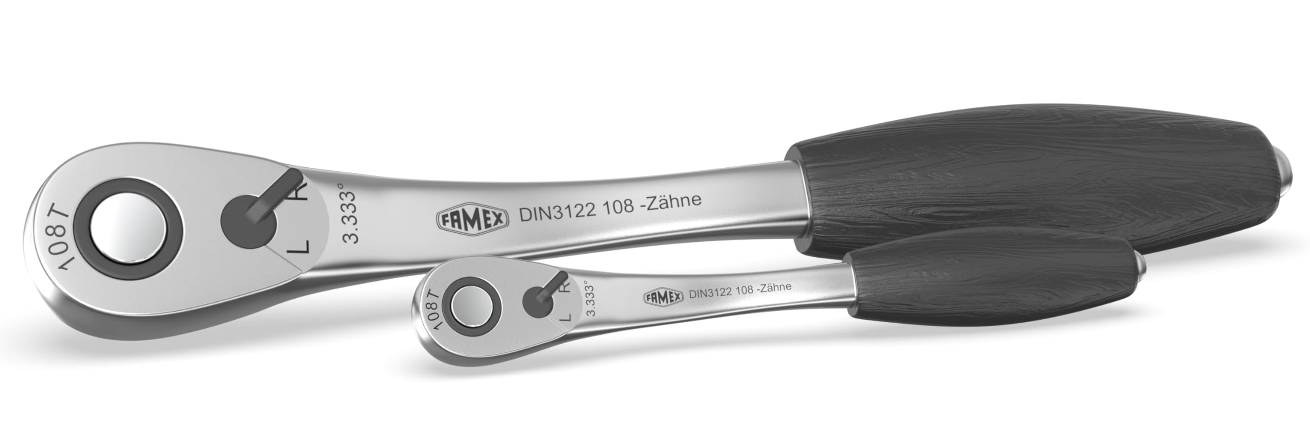 FAMEX 580-16 mechanik zestaw kluczy nasadowych z 108-zębowymi grzechotkami - profesjonalna skrzynka z grzechotką - mechanizm blokujący - wkładki bitowe