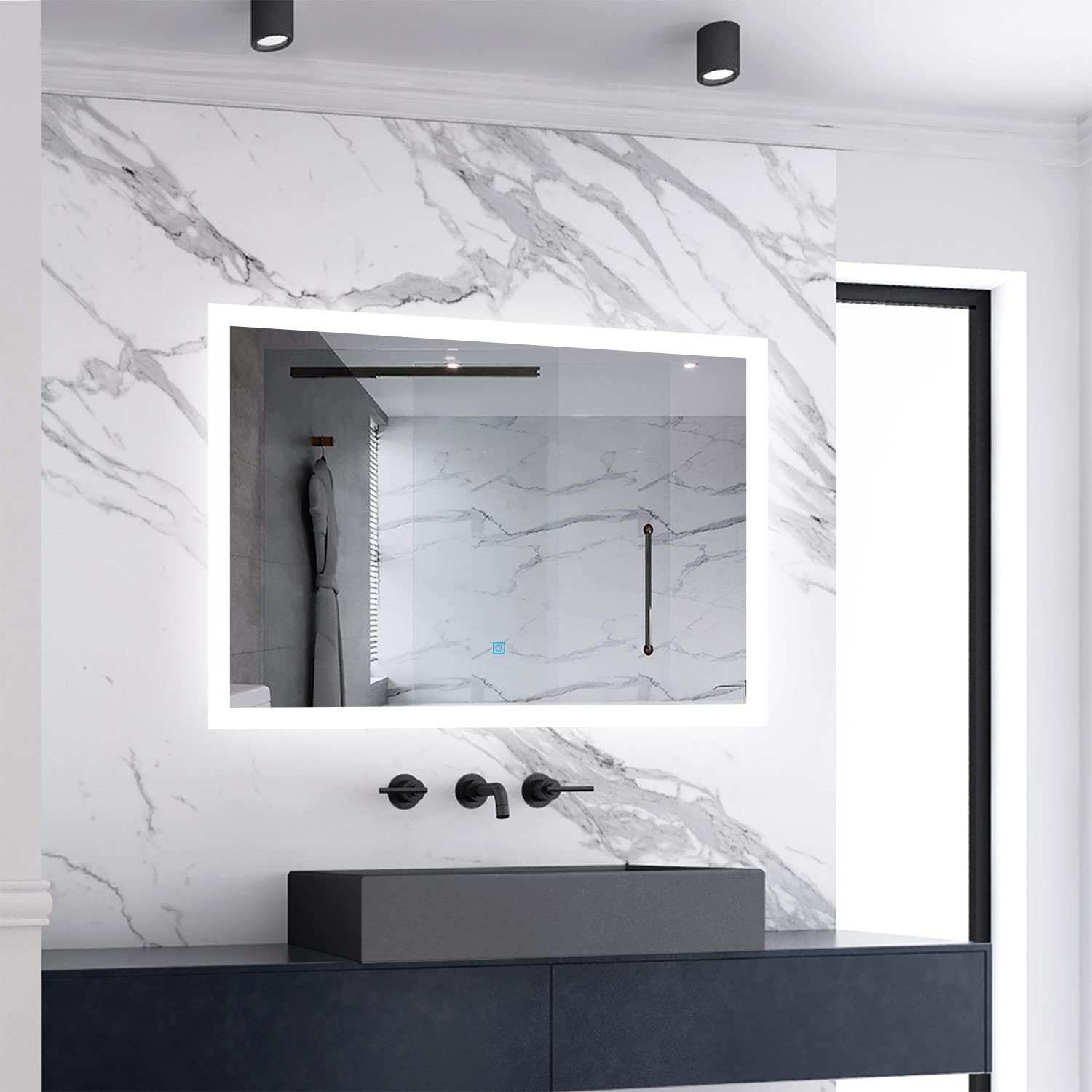 Sky Bathroom White/Light Skybathroom 800X600mm Led Bathroom Mirror With Lights Demister Pad Touch Sensor Switch, Illuminated Mirror Wall-Mounted