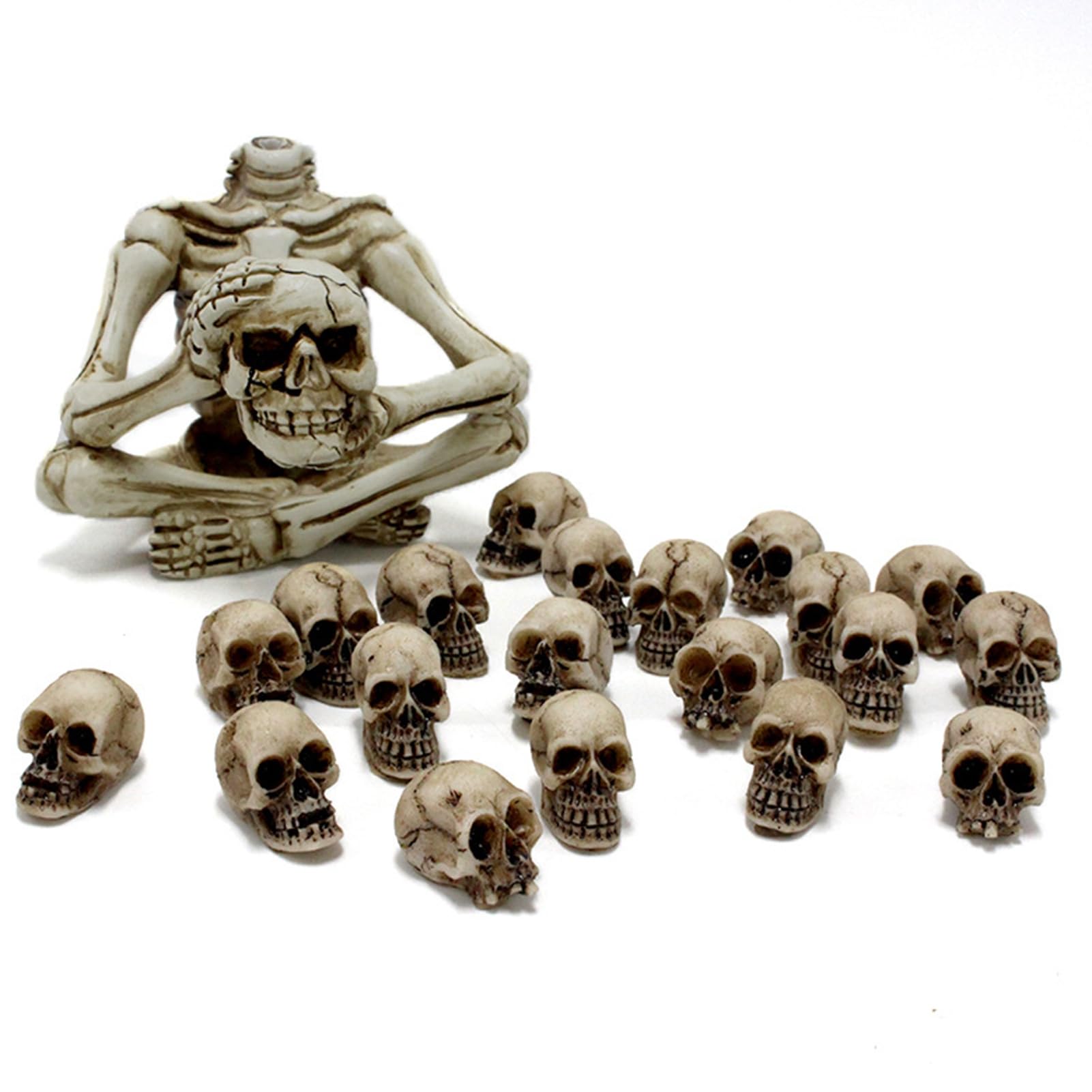 Shienfir 20Pcs Mini Skulls Decor, Garden Flowerpot Filler Skeleton Skull Heads, Skull Figurine Prank Prop Craft Party Decorations DIY Accessories 20PCS