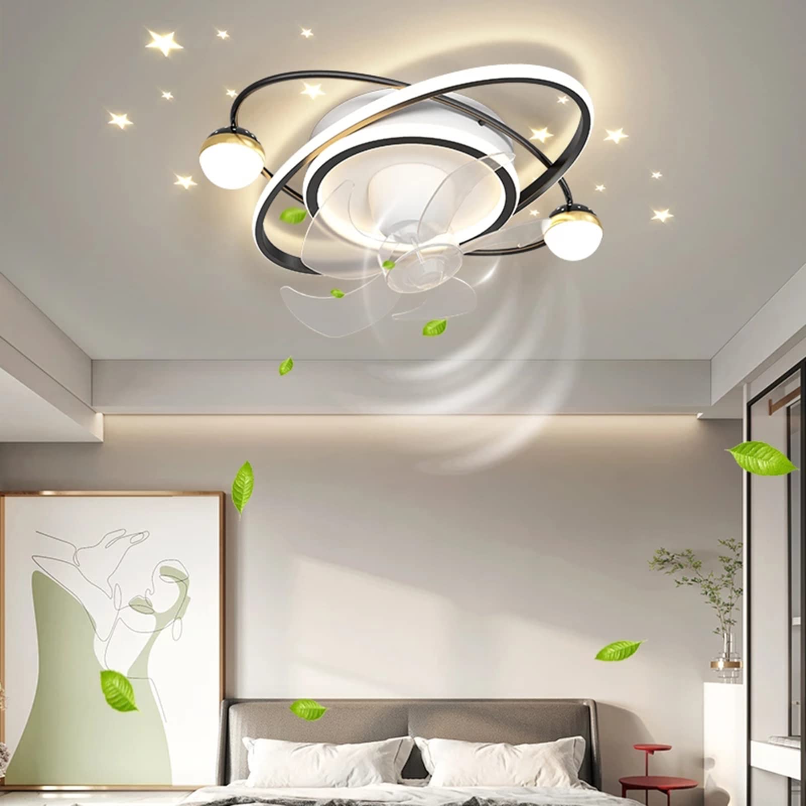 CUNTO Ventilatore da soffitto moderno con luce a LED e telecomando, plafoniere dimmerabili con ventilatore per la casa, soggiorno, camera da letto, lampada da soffitto alla moda, lampadario, nero