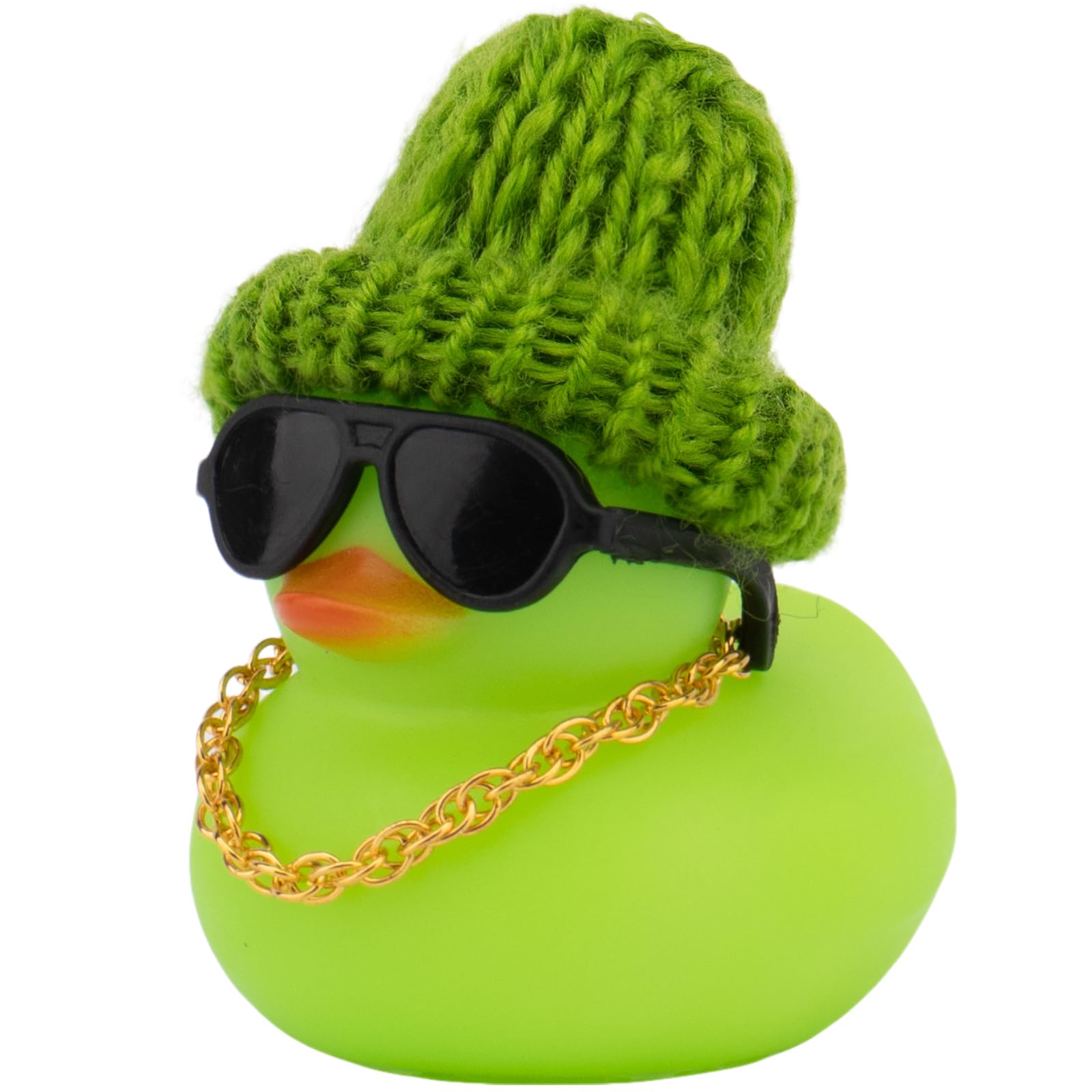 wonuu Car Dashboard Colorful Rubber Ducks, Christmas Eve Decorations Rubber Ducky for Car Ornament Cute Duck with Knit Hat, Glasses, Necklace (Green)