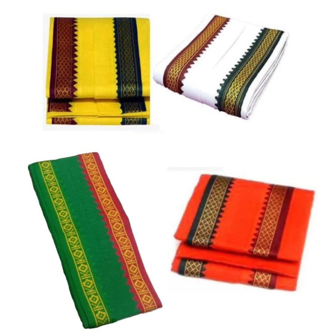 Cotton Men's Angavastram Towel || Pooja Gift for Iyer(White,Yellow,Orange,Green)-Size:52x30 Inch (Pack of 4 Piece)-picture-30