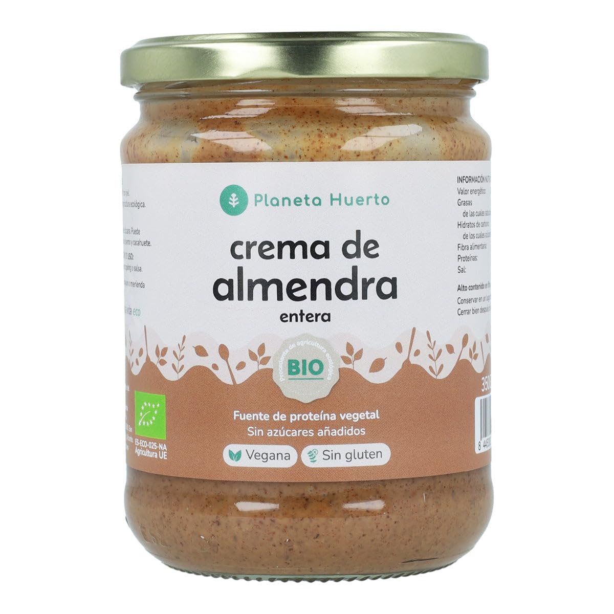 PLANETA HUERTO | Crema de Almendras Enteras 350 g ECO 100% Almendras Orgánicas Enteras - Crema de Almendras Rica en Fibra y Vitamina E, Ideal para Embarazadas