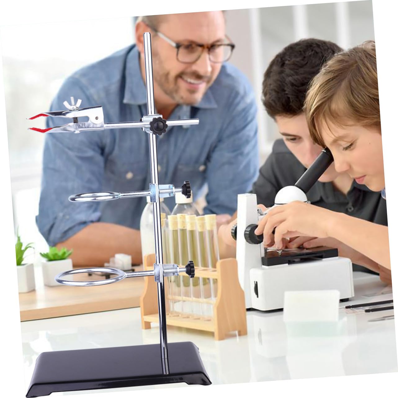 Laborstativ 40cm Edelstahl Mit Klemme Und Ringhalter Für Chemielabor Und Experimentierunterricht
