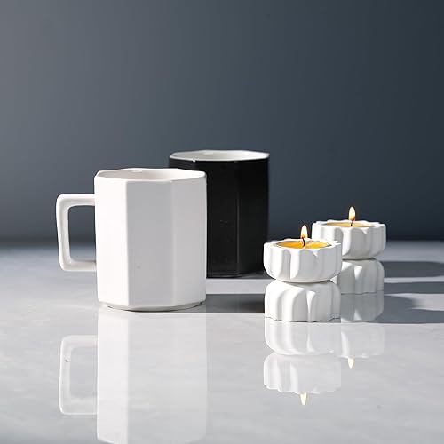 Miniatura 3 de Juego de 2 portavelas de grano en espiral; portavelas votivas de té de cemento con un giro; pequeño soporte decorativo de té de cemento para Blanco