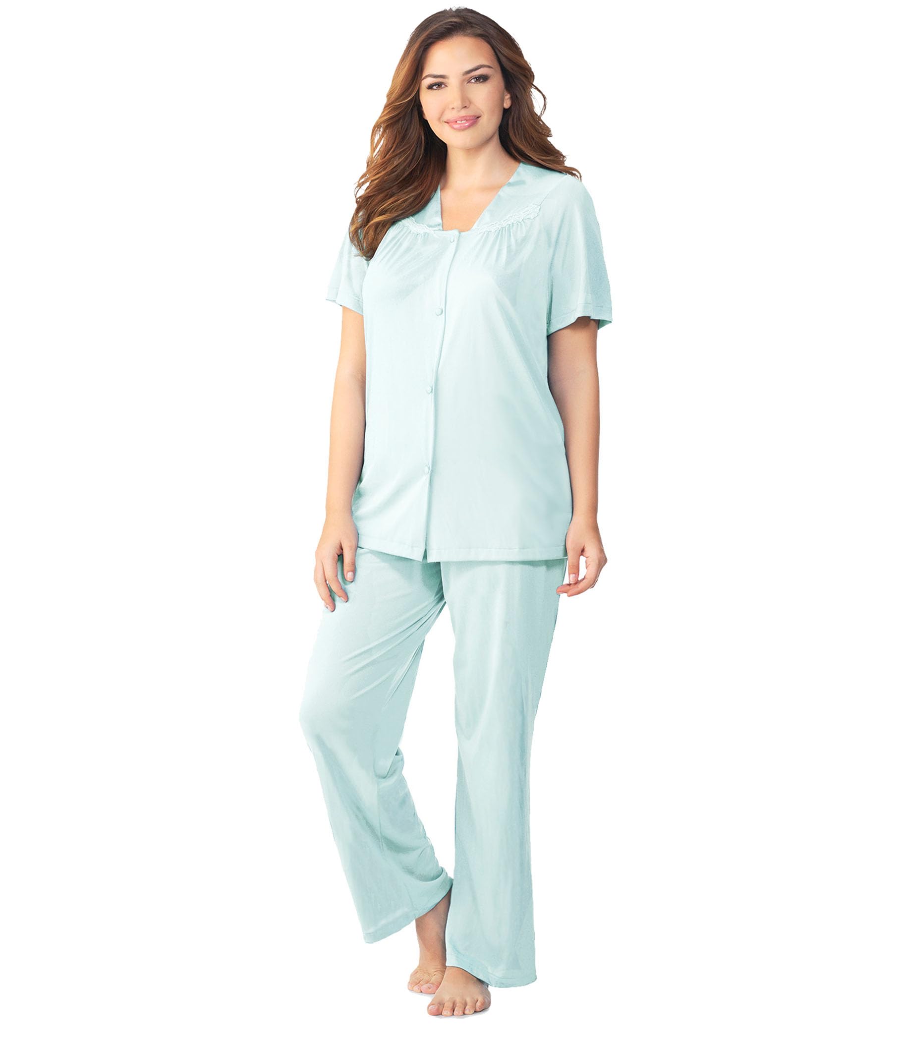 Exquisite Form Women's Plus Size 90807 Nylon Tricot Short Sleeve Matching Pajama Set