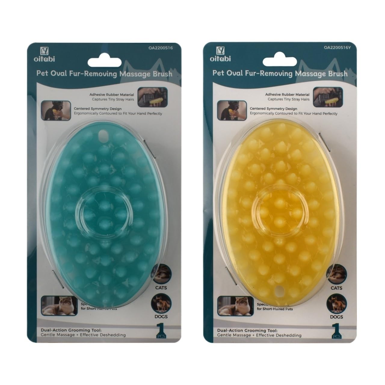 2 piezas Oitabi cepillo de cuidado for mascotas de goma suave(Yellow and Blue 2PCS)