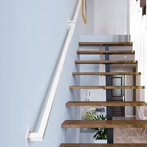 Miniatura 7 de Barandilla de mano de hierro negro de 8 pies, barandillas de seguridad resistentes para escaleras de seguridad, montaje en pared, capacidad de carga