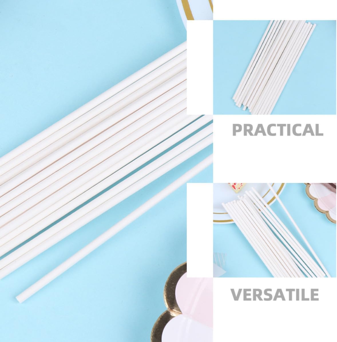 300pcs White Paper Lollipop Sticks for Cake and DIY Party Use